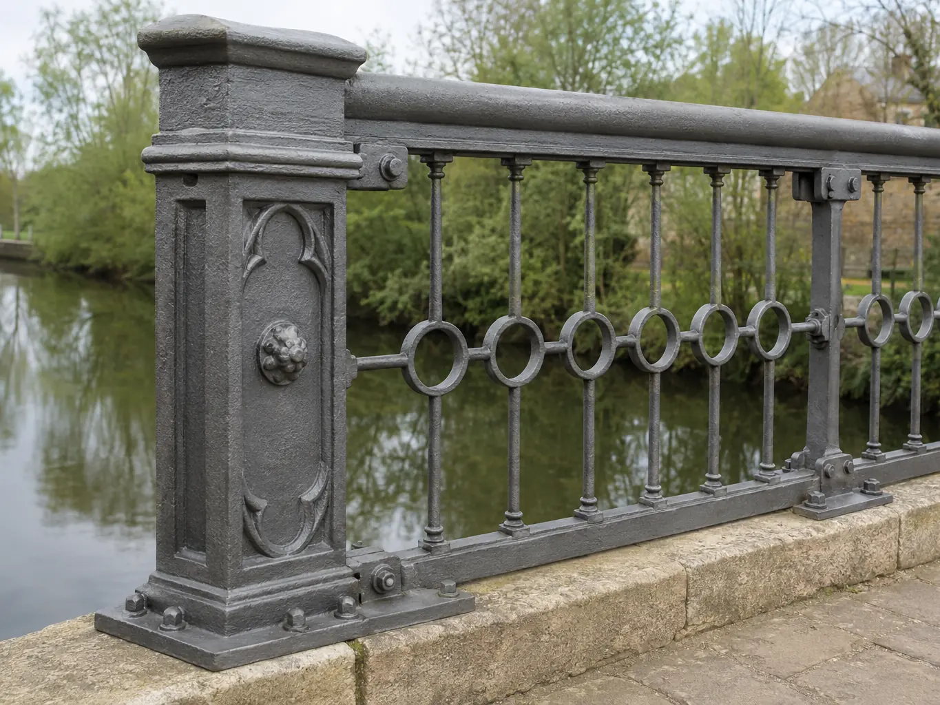 The same historic iron bridge railing after surface preparation